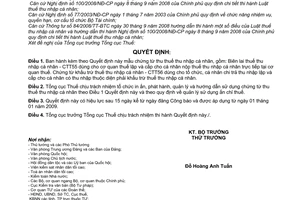 Quyết định 102/2008/QĐ-BTC mẫu chứng từ thu thuế thu nhập cá nhân