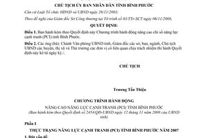 Quyết định 2454/QĐ-UBND năm 2008 Chương trình hành động nâng cao chỉ số năng lực cạnh tranh Bình Phước