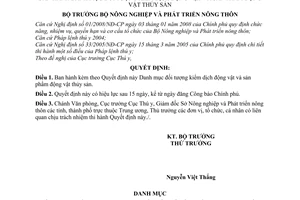 Quyết định 110/2008/QĐ-BNN Danh mục đối tượng kiểm dịch động vật và sản phẩm động vật thủy sản