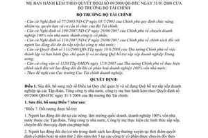 Quyết định 104/2008/QĐ-BTC bổ sung Quy chế quản lý và sử dụng Quỹ hỗ trợ sắp xếp doanh nghiệp tại các Tập đoàn, Tổng công ty theo QĐ 09/2008/QĐ-BTC
