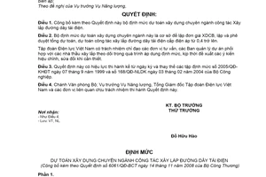 Quyết định 6061/QĐ-BCT công bố định mức dự toán xây dựng chuyên ngành công tác xây lắp đường dây tải điện