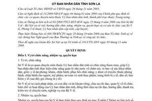Quyết định 23/2008/QĐ-UBND chức năng nhiệm vụ quyền hạn Sở Y tế Sơn La