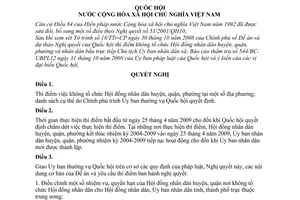 Nghị quyết 26/2008/QH12 thực hiện thí điểm không tổ chức Hội đồng nhân dân huyện, quận, phường
