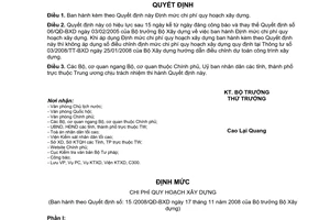 Quyết định 15/2008/QĐ-BXD định mức chi phí quy hoạch xây dựng