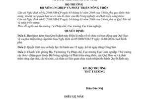 Quyết định 111/2008/QĐ-BNN Điều lệ mẫu về tổ chức và hoạt động của Quỹ Bảo vệ và phát triển rừng cấp tỉnh
