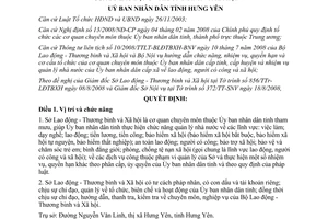 Quyết định 26/QĐ-UBND 2008 chức năng nhiệm vụ quyền hạn Sở Lao động Hưng Yên