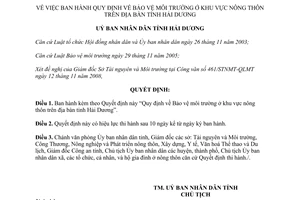 Quyết định 56/2008/QĐ-UBND  Quy định bảo vệ môi trường ở khu vực nông thôn Hải Dương