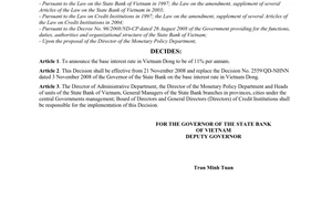 Decision No. 2809/QD-NHNN of November 20, 2008, on the base interest rate in Vietnam dong