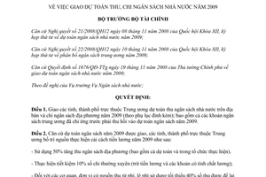 Quyết định 2615/QĐ-BTC năm 2008 giao dự toán thu chi ngân sách nhà nước năm 2009