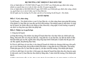 Quyết định 354/QĐ-UBDT quy định chức năng, nhiệm vụ, quyền hạn và cơ cấu tổ chức của Vụ Kế hoạch - Tài chính