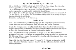 Quyết định 7939/QĐ-BGDĐT chức năng, nhiệm vụ và cơ cấu tổ chức của các đơn vị thực hiện chức năng quản lý nhà nước thuộc Bộ Giáo dục và Đào tạo