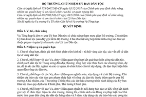 Quyết định 356/QĐ-UBDT quy định chức năng, nhiệm vụ, quyền hạn và cơ cấu tổ chức của Vụ Tổng hợp