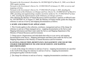 Circular No. 110/2008/TT-BTC of November 21, 2008 guiding the collection, remittance, management and use of the charge for reference to and use of survey- mapping documentation