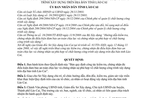 Quyết định 60/2008/QĐ-UBND công tác kiểm tra, chứng nhận đủ điều kiện an toàn chịu lực và chứng nhận chất lượng công trình xây dựng tỉnh Lào Cai
