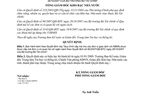 Quyết định 990/QĐ-KBNN 2008 cấp mã cho đơn vị giao dịch với Kho bạc Nhà nước theo 90/2007/QĐ-BTC