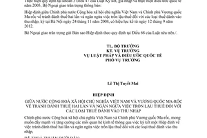 Thông báo hiệu lực của Hiệp định tránh đánh thuế hai lần ngăn ngừa việc trốn lậu