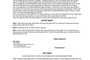 Quyết định 41/QĐ-SGDHCM quy định giao dịch trực tuyến tại Sở Giao dịch chứng khoán thành phố Hồ Chí Minh