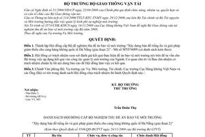 Quyết định 3546/QĐ-BGTVT lập Hội đồng cấp Bộ nghiệm thu đề án “Xây dựng bản đồ tiếng ồn và giải pháp giảm thiểu cho cảng hàng không quốc tế Đà Nẵng"