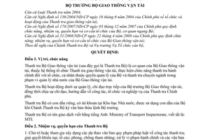 Quyết định 24/2008/QĐ-BGTVT quy định chức năng, nhiệm vụ, quyền hạn và cơ cấu tổ chức của Thanh tra Bộ Giao thông vận tải