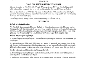 Quyết định 332/QĐ-TCDL chức năng, nhiệm vụ, quyền hạn và cơ cấu tổ chức