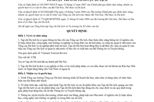 Quyết định 335/QĐ-TCDL định chức năng, nhiệm vụ, quyền hạn và cơ cấu tổ chức