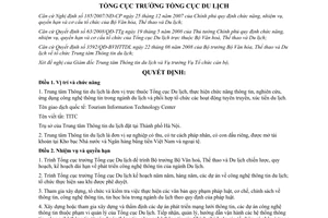 Quyết định 336/QĐ-TCDL chức năng, nhiệm vụ, quyền hạn và cơ cấu tổ chức