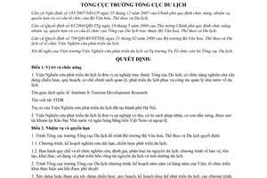 Quyết định 337/QĐ-TCDL chức năng, nhiệm vụ, quyền hạn và cơ cấu tổ chức