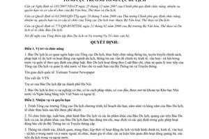 Quyết định 334/QĐ-TCDL chức năng, nhiệm vụ, quyền hạn và cơ cấu tổ chức