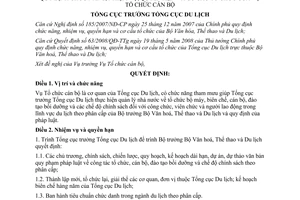 Quyết định 327/QĐ-TCDL  chức năng, nhiệm vụ, quyền hạn và cơ cấu tổ chức