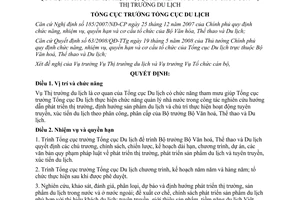 Quyết định 333/QĐ-TCDL chức năng, nhiệm vụ, quyền hạn và cơ cấu tổ chức