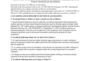 Circular No. 112/2008/TT-BTC of November 26, 2008, amending and supplementing the Finance Ministry's Circular No. 17/2007/TT-BTC of March 13, 2007, guiding dossiers of registration for public offering of securities.