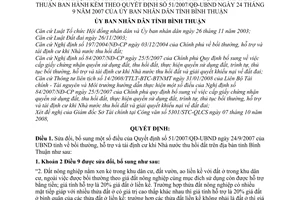 Quyết định 102/2008/QĐ-UBND sửa đổi Quy định bồi thường, hỗ trợ  tái định cư khi nhà nước thu hồi đất trên địa bàn tỉnh Bình Thuận