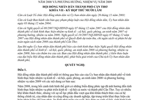 Nghị quyết 13/2008/NQ-HĐND nhiệm vụ kinh tế xã hội quốc phòng 2008 phương hướng 2009 Cần Thơ