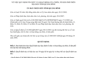 Quyết định số 21/2008/QĐ-UBND tổ chức hoạt động của thôn tổ dân phố Quảng Bình