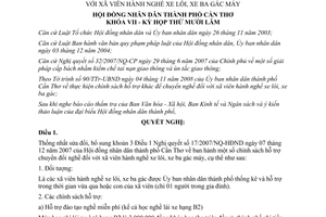 Nghị quyết 24/2008/NQ-HĐND sửa đổi hỗ trợ chuyển đổi nghề xã viên hành nghề xe lôi ba gác Cần Thơ