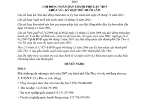 Nghị quyết 14/2008/NQ-HĐND phê chuẩn quyết toán ngân sách 2007 Cần Thơ