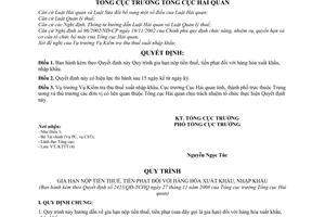 Quyết định 2423/QĐ-TCHQ quy trình gia hạn nộp tiền thuế, tiền phạt đối với hàng hóa xuất khẩu, nhập khẩu