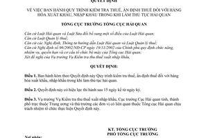 Quyết định 2422/QĐ-TCHQ quy trình kiểm tra thuế, ấn định thuế hàng hóa xuất khẩu, nhập khẩu trong khi làm thủ tục hải quan