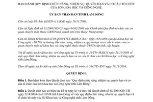 Quyết định số 3195/QĐ-UBND năm 2008 tổ chức Sở Khoa học và Công nghệ Lâm Đồng