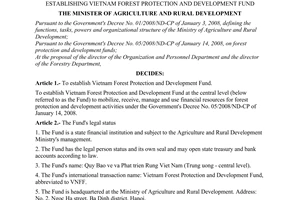 Decision No. 114/2008/QD-BNN of November 28, 2008, establishing vietnam forest protection and development fund.