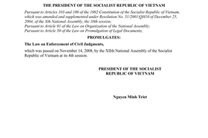 Order No. 24/2008/L-CTN of November 28, 2008, on promulgation of The Law on Enforcement of Civil Judgments