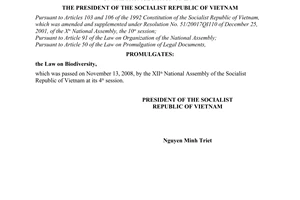 Order No. 18/2008/L-CTN of November 28, 2008, on the promulgation of the Law on Biodiversity