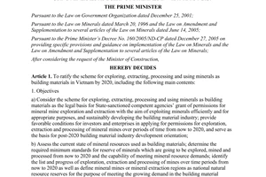 Decision No. 152/2008/QD-TTg extracting processing and using minerals as buiding materials in Vietnam