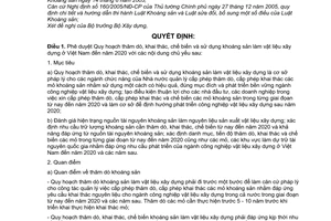 Quyết định 152/2008/QĐ-TTg phê duyệt Quy hoạch thăm dò, khai thác, chế biến và sử dụng khoáng sản làm vật liệu xây dựng ở Việt Nam đến năm 2020