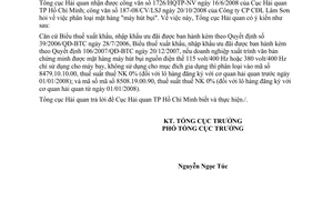 Công văn  6220/TCHQ-GSQL Phân loại mặt hàng máy hút bụi