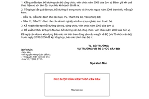 Công văn  521/BXD-TCCB báo cáo tình hình thực hiện công tác đào tạo, bồi dưỡng năm 2008