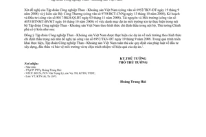 Công văn  2116/TTg-KTN danh mục dự án môi trường tự thực hiện trong nội bộ TKV