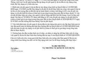 Công văn 314/BXD-KTXD Chi phí quản lý dự án theo QĐ  10/2005/QĐ-BXD