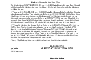 Công văn  334/BXD-KTXD Hướng dẫn bù giá xăng, dầu theo qui định TT 09/2008/TT-BXD