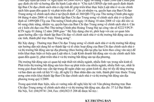 Công văn  2479/BCĐTW hướng dẫn thành lập Ban Chỉ đạo  chính sách nhà ở và thị trường bất động sản tại địa phương